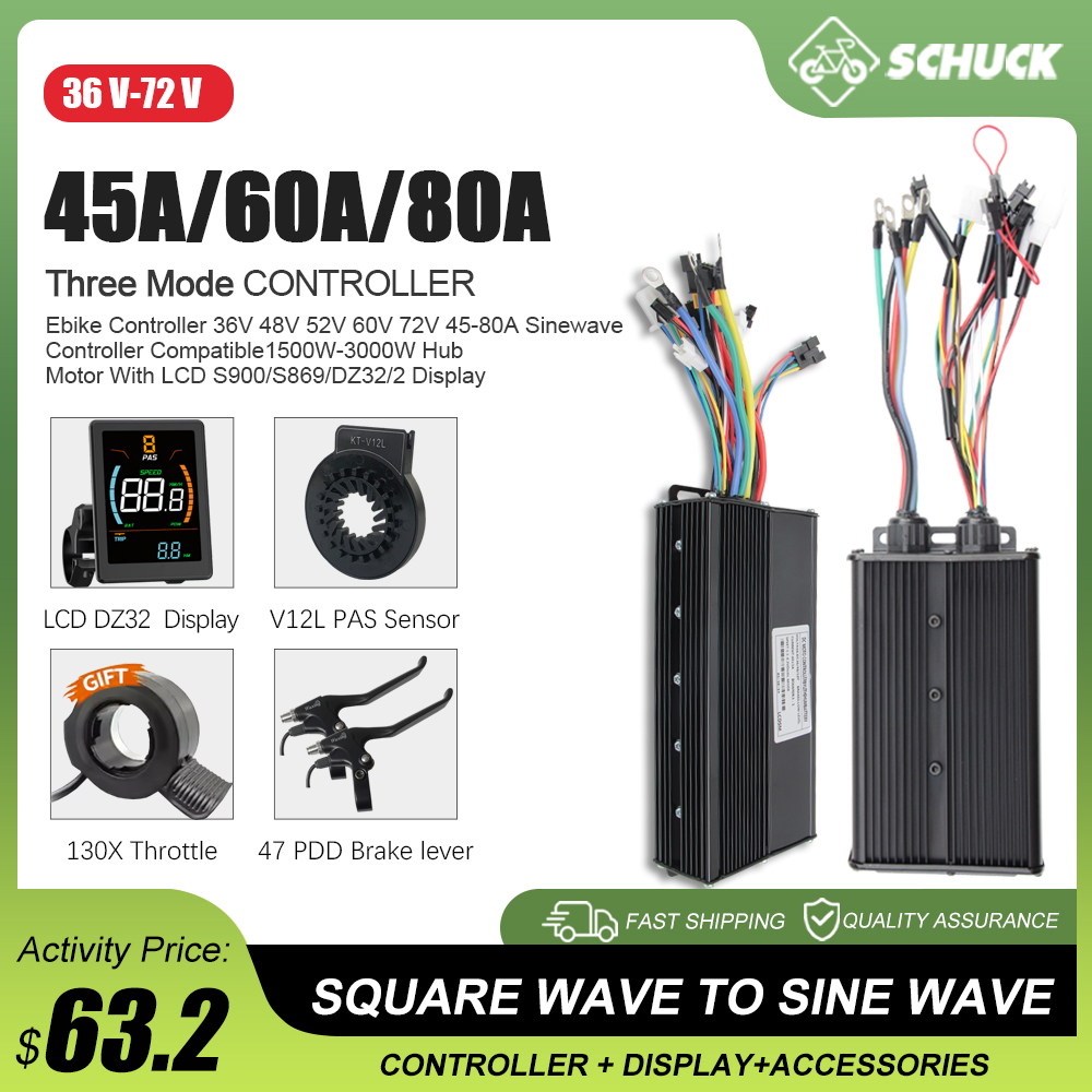 Sine Wave Controller 48V 72V 80A - Kontroler E-bike 3Mode 48V 52V 60V
