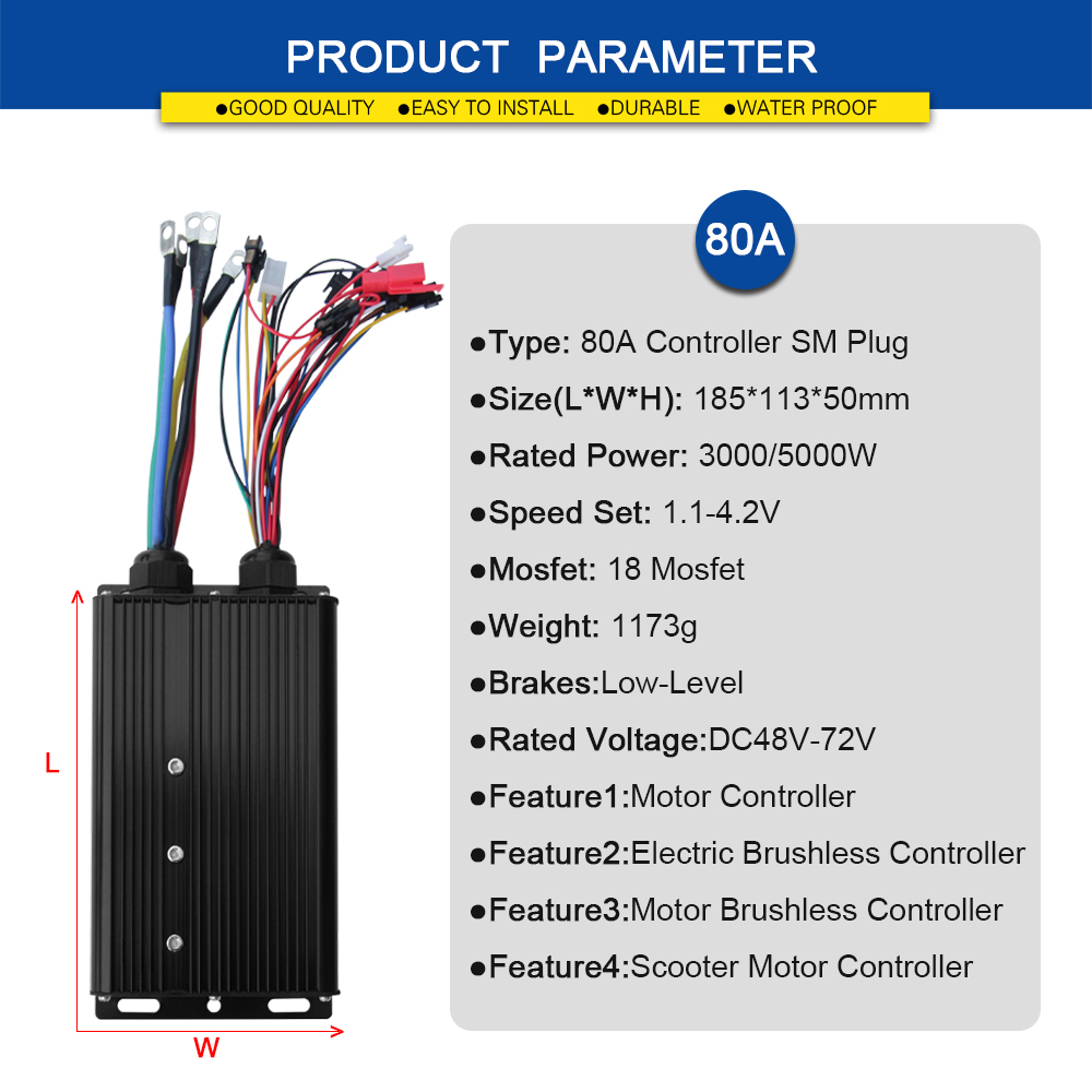 Sine Wave Controller 48V 72V 80A - Kontroler Gelombang Sinus Ebike 48V 72V